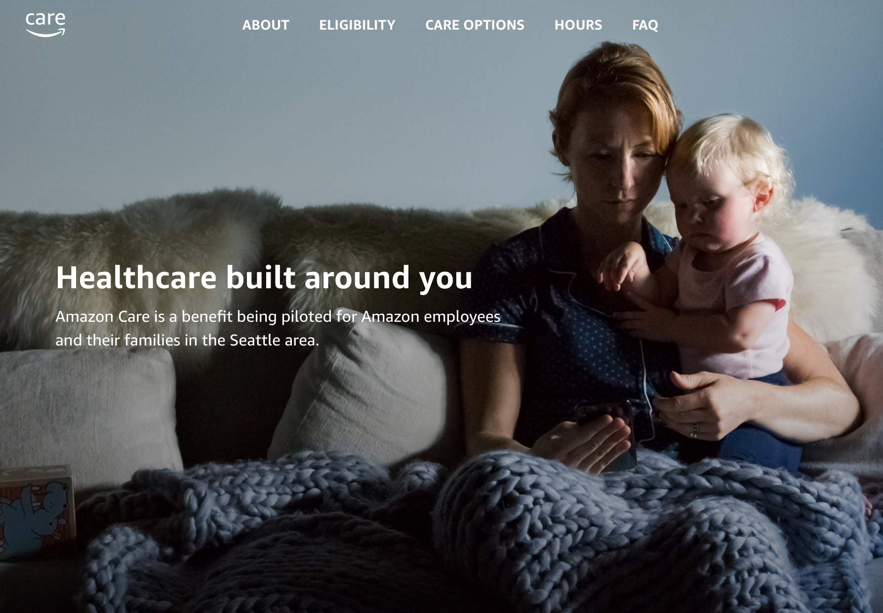 A screenshot of the new website for Amazon Care